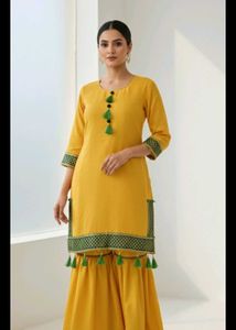 Yellow Kurta with Green Details