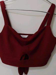 Stylish Red Knot Front Crop Top