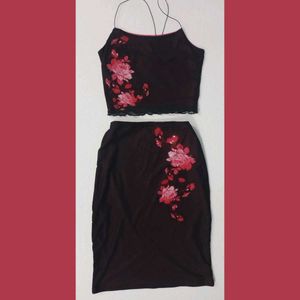 Floral Print Crop Top & Skirt Set