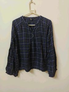 Blue Plaid Long Sleeve Top
