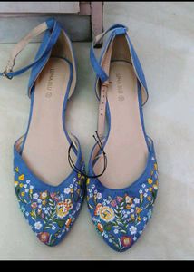 Colourful Floral Blue Ballerina Shoes - UK 7