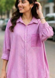 Pink Striped Oversized Shirt