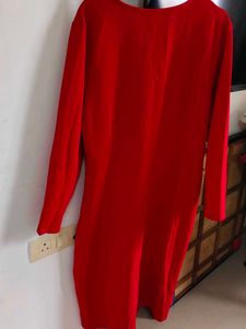 V-Neck Red Wrap Dress