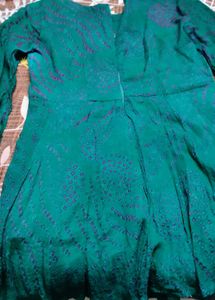 Green Ethnic Kurta with Purple Bandhani Print