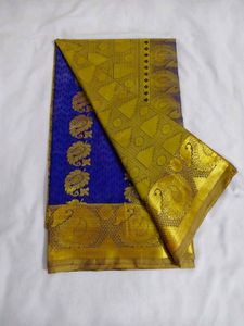 Exquisite Blue &amp; Gold Silk Saree