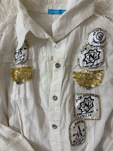 y2k white embellished patchwork shirt