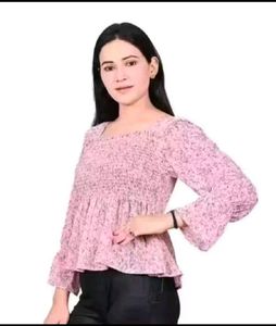 Chic Smocked Floral Print Top