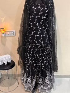 Elegant Black &amp; Silver Embroidered Outfit