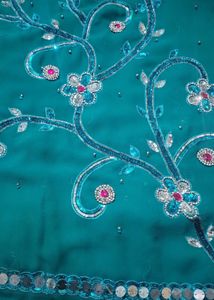Teal Embellished Dress Material