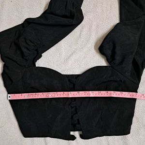 Edgy Black Square Neck Puff Sleeve Crop Top