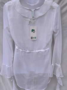 Sheer White Ruffle Tie-Front Top