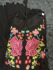 Boho Embroidered Black Dress