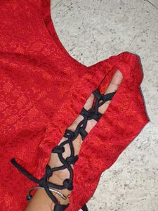 Red Top &amp; Black Salwar Kameez Set