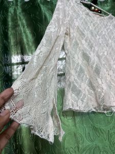Sheer Lace Bell Sleeve Top