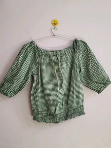 DNMX printed off shoulder Checkered Top