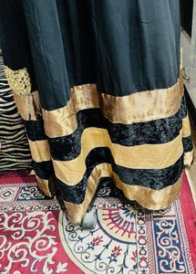 Elegant Black &amp; Gold Embroidered Gown