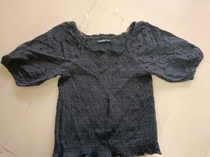 Chic Black Top With Puffy Sleeves