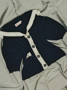 Navy Blue Crop Korean top