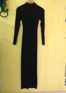 Heavy Rib Black Turtleneck Maxi Dress