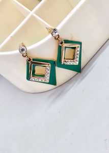Elegant Green Diamond Drop Earrings