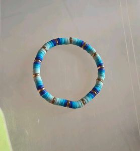 Blue Heishi Beaded Bracelet with Heart Charm
