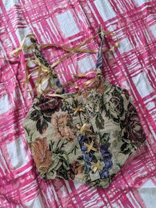 Floral Corset Top with Lace-up Detail