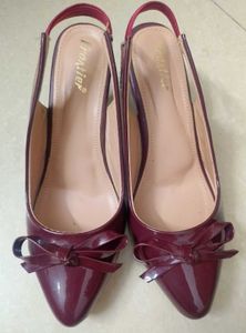 Burgundy Slingback Bow Heels