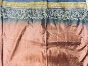 Brown Saree With Blue Bandhej Print Pallu