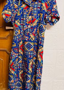 Vibrant Blue Boho Print Midi Dress