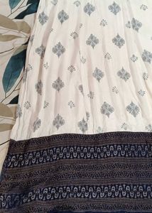 White &amp; Navy blue Printed Anarkali Kurta