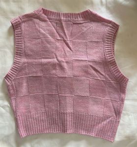 Pink Checkered V-Neck Sweater Vest
