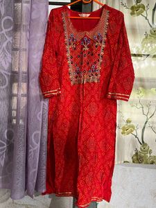 Embroidered Red Ethnic Kurta