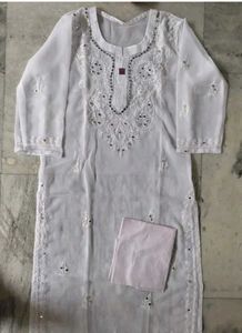 Elegant White Chikankari Kurta Set