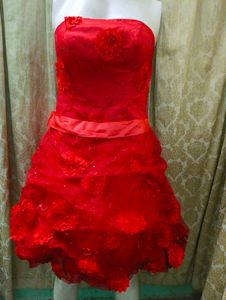 Red Floral Strapless Party Dress