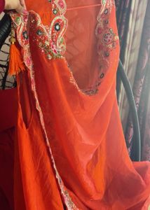Flowing Orange Ethnic Skirt with choli and jacket