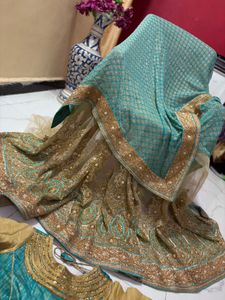 designer saree with worked blues