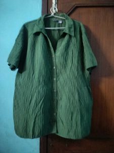 Green Textured Button-Up Shirt