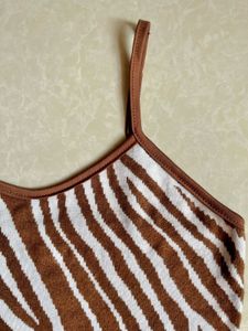 Brown &amp; White Zebra Print Crop Top