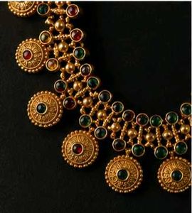 Exquisite Gold Necklace with Red &amp; Green Stones