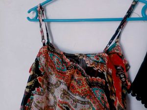 Bohemian Print Crop Top &amp; Black Shorts Set