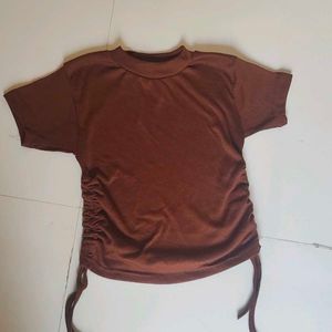 Zara Brown Ruched Side T-Shirt