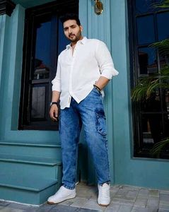 Men's Blue Wash Cargo Jeans