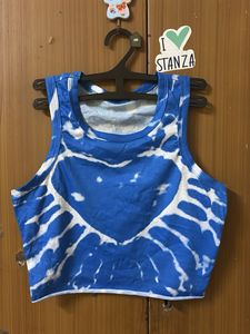 Blue & White Tie Dye Crop Top