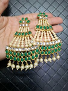 Exquisite Green Pearl Chandelier Earrings