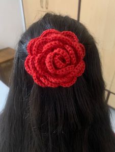 Red Crochet Rose Hair Clip