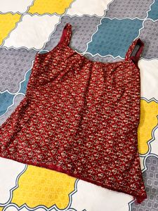 Red Printed Sleeveless Top