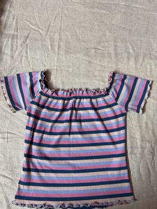 Striped Off-Shoulder Ribbed Top