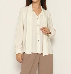 Cream Tie Neck Button-Up Blouse