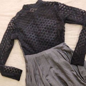 Elegant Grey &amp; Black Gown with Embellishments
