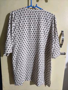 White Printed Cotton Kurta